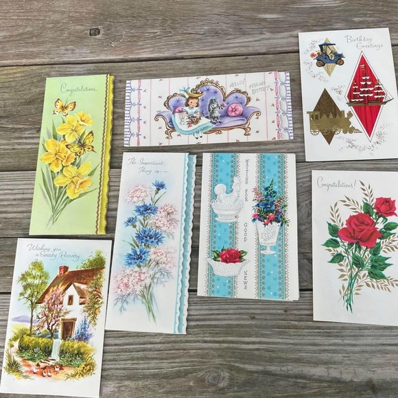7 Vintage Kitshy Cards New Random Assortment Antique - Picture 2 of 9